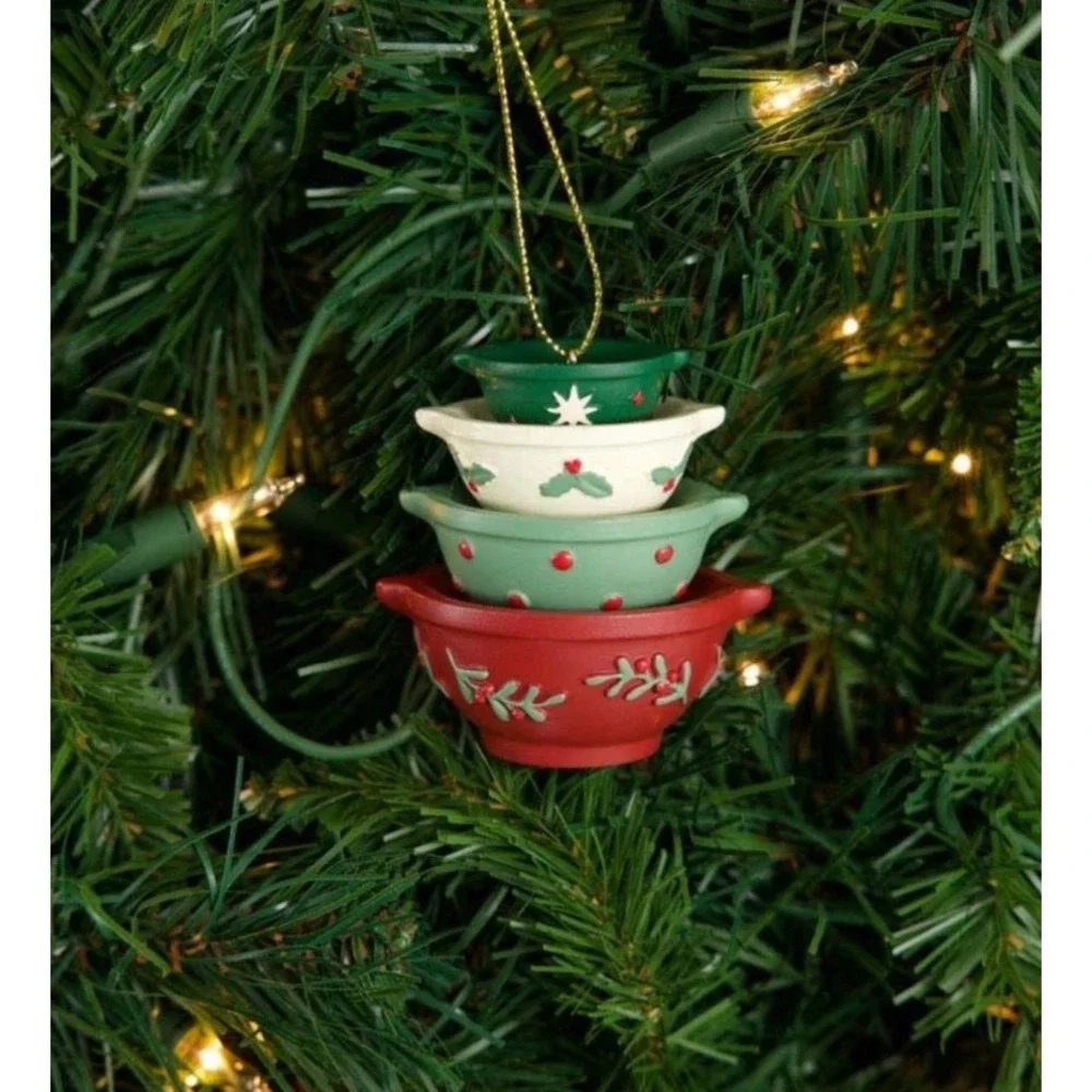 Cracker Barrel Red and Green Holly Stacked Mixing Bowls Christmas Ornament NEW